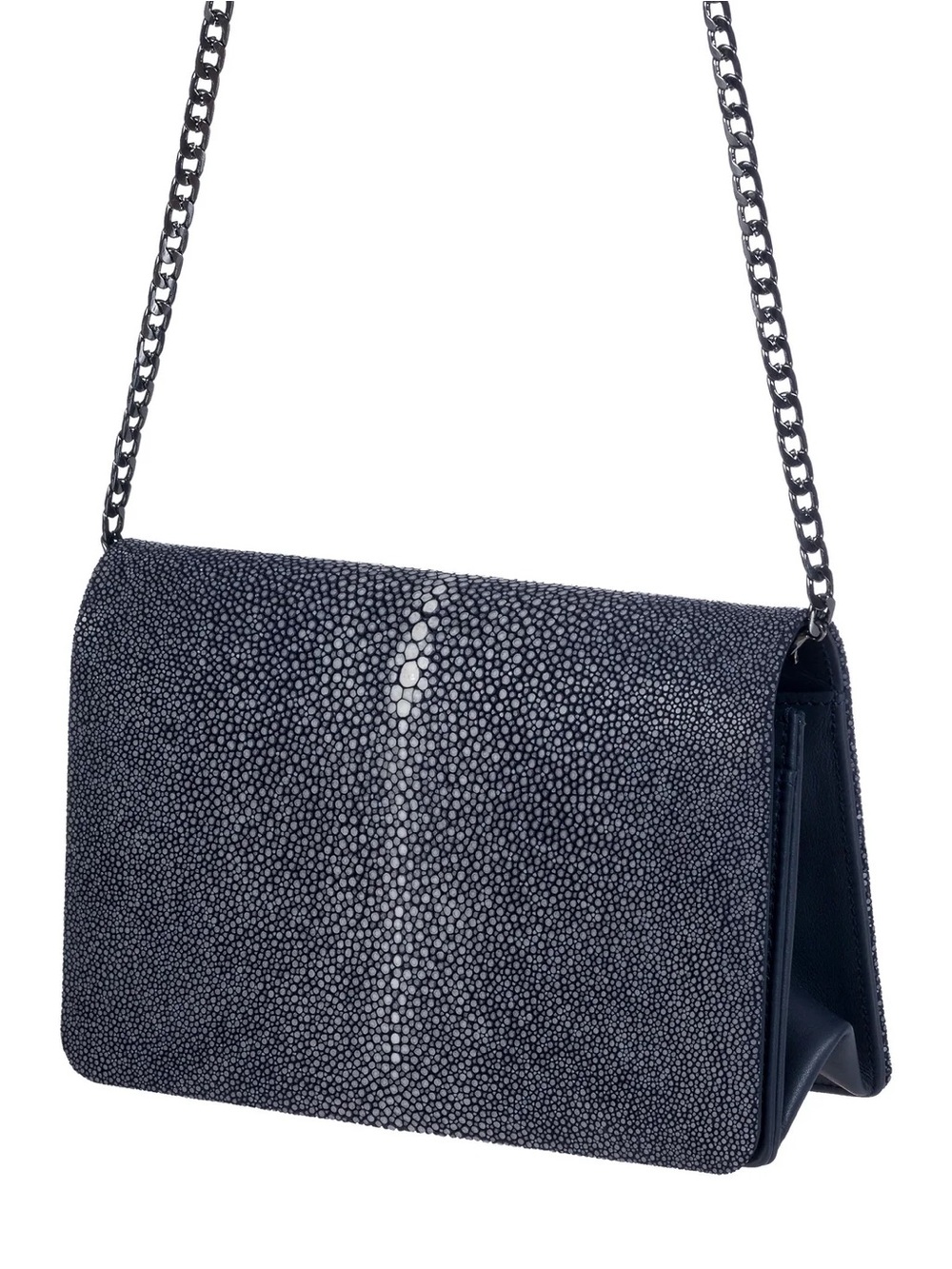 Blue Stingray Leather Clutch with Blue Leather inside and Metal Chain